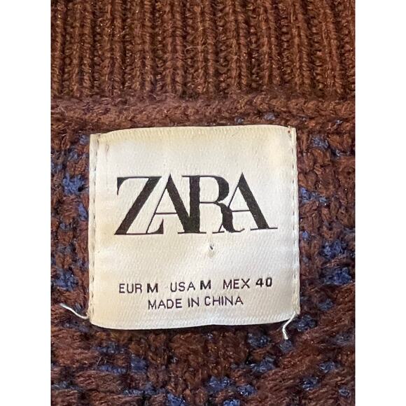 Zara Brown Blue Men’s Sweater Vest Medium - Picture 5 of 6